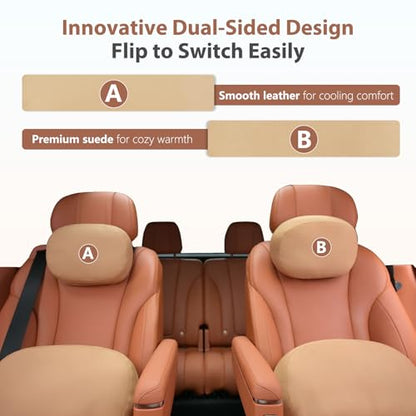 FLORICH Reversible Car Lumbar Support Pillow and Car Neck Pillow Suede & Leather Double-Sided Car Seat Headrest with Lumbar Cushion Relieve Back Neck Fatigue for Car, Office Chair, Wheelchair, Gray - color: Gray
