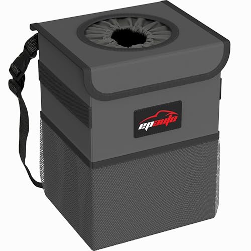 EPAuto Waterproof Car Trash Can with Lid and Storage Pockets, 2.5 Gallon Leakproof, Dark Gray - color: Dark Grey