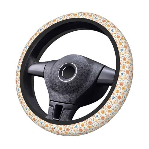 Steering Wheel Cover Flower Pattern Vintage Elastic Neoprene, Anti-Slip Universal Fit 14.5-15 Inch, Car Accessories Interior Decoration Wheel Protector for Cars, SUVs, Trucks - color: A088