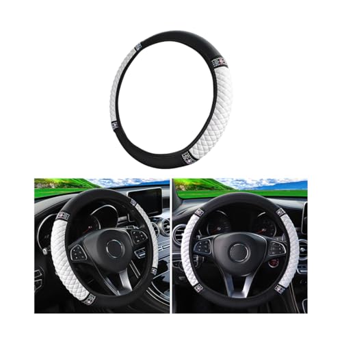 Osilly Bling Car Steering Wheel Cover, 15 Inch Rhinestones Soft Leather Elastic Steering Wheel Protector, Sparkly Crystal Diamond for Women Girls (White) - color: White