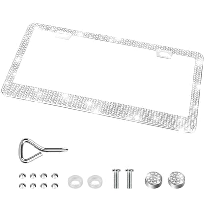 QUANQIUFEI 1 Pack Bling License Plate Frames, Sparkly Rhinestone Diamond Car License Plate Cover for Women, Stainless Steel Car Accessories with Glitter Crystal Caps (1 Pack White) - color: 1 Pack White