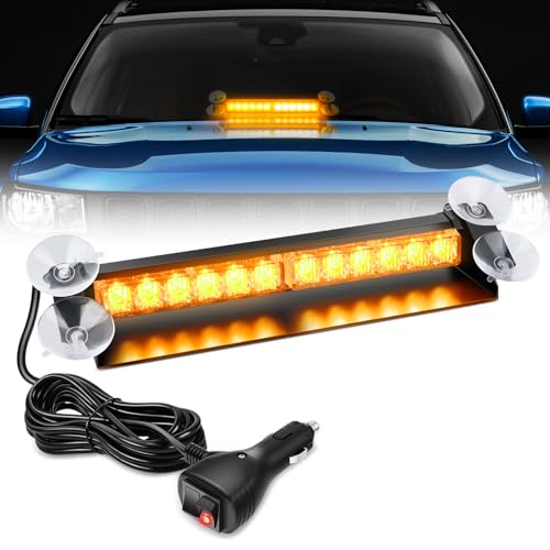 Nilight 12LED Traffic Advisor Strobe Light Bar Amber Emergency Warning Hazard Safety Dash Front/Rear Windshield Flashing Lights for Cars Trucks Police Firefighter Plow Construction Vehicles - color: Amber