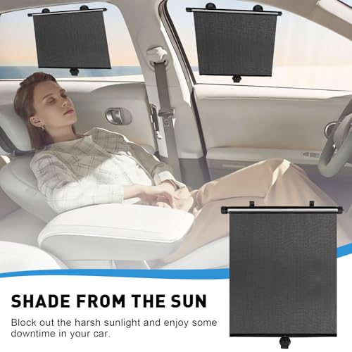 Car Window Shades for Baby, 2 Pack Retractable Side Window Sun Shade with Suction Cups, Blocks UV Rays & Heat Glare Protection, Roller Sunshade for Kids, Pets, and Car Passengers (15x17 Inch)