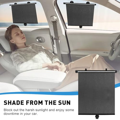Car Window Shades for Baby, 2 Pack Retractable Side Window Sun Shade with Suction Cups, Blocks UV Rays & Heat Glare Protection, Roller Sunshade for Kids, Pets, and Car Passengers (15x17 Inch)