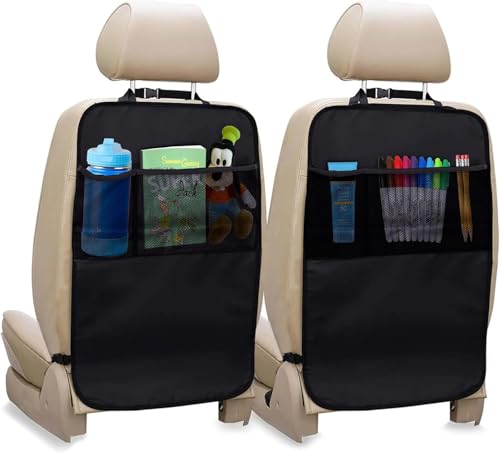 EcoNour Car Kick Mats Back Seat Protector (2 Pack),Car Seat Protector & Backseat Organizer with Storage Pockets for Kids,Waterproof Back Seat Cover for Dirt,Mud & Scratch Protection Travel Accessories - color: Black 27 Inch