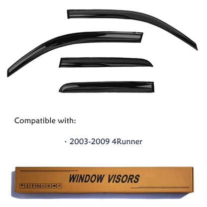 Window Visors Rain Guards fits 2003-2009 4Runner, Out-Channel Window Wind Deflectors Vent Shades Accessories, Dark Smoke 4 Pcs, 2004 2005 2006 2007 2008 - size: 2003-2009 4Runner
