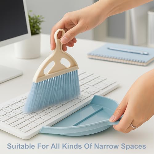 6 Pcs Small Dustpan and Brush Set, Whisk Broom Dust Pan with Handle, Nesting Tiny Dust Pan with Brush Mini Hand Broom and Dustpan Set for Cleaning Home, Classroom, Countertop, Keyboard, Car & Pet Nest