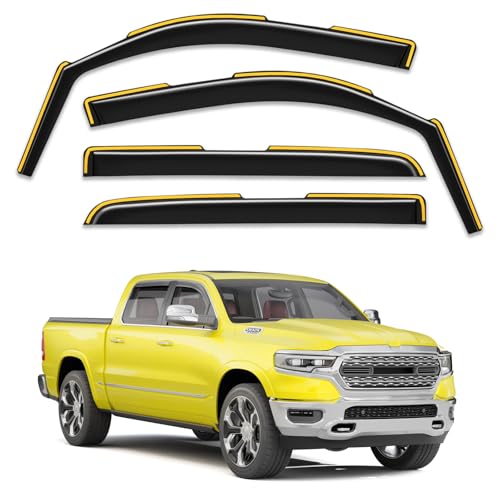 in-Channel Window Rain Guards Fit for Dodge RAM 1500 Crew Cab (New Body Style Includes TRX) 2019-2026 Rain Guard Extra Durable Window Deflectors Vent Visors Vent Shades Truck Accessories - size: 2019-2026 Dodge Ram 1500 Crew Cab New Body Style