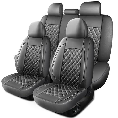 HChengkikz Car Seat Covers Full Set, Breathable and Waterproof Napa Leather Car Seat Cover, Interior Universal Fit for Cars, Sedans, SUVs, Vans, Trucks (Full Seat, Grey) - color: N3 Grey, size: Full Set