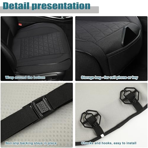 West Llama Linen Front Car Seat Cover Protector Anti-Slip Bottom Seat Cover Fits 95% of Vehicles,Wrapping Around The Bottom,Triangular Pattern(Black-2Pcs) - color: Triangular Pattern-Black, size: 2pc