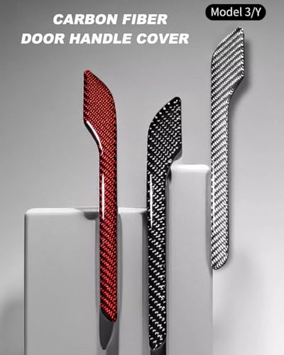 Carbon Fiber Door Handle Cover, Door Handle Protective Cover Decoration Compatible with Tesla Model Y/3 Accessories (2017-2025) Highland & Juniper Compatible (4 Pieces) (Silver with drip) - style: Silver with drip