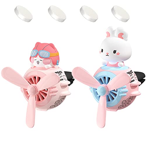 2 Pieces Car Air Fresheners, Cute Rabbit and Cat Pilot Car Diffuser, Propeller Air Outlet Vent Fresheners, Suitable for Automotive Interior Decoration (Cat+Rabbit) - color: Cat+Rabbit