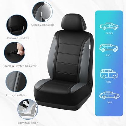 Road Comforts Leather Seat Covers, Breathable Car Seat Covers Front Seat for Men,Airbag Compatible, Automotive Seat Covers Set Universal Fit Most Cars,Vans,Truck,SUV - color: Gray Front