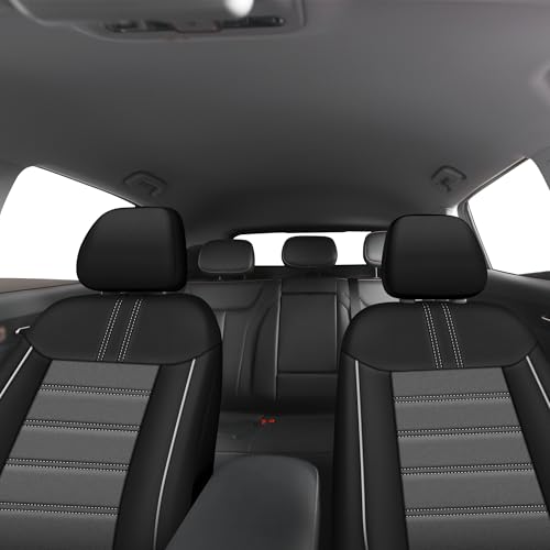 AUTOYOUTH Leather Car Seat Covers, Air Cool Mesh Design, Airbag Compatible Car Seat Covers Front Seats, Enhanced Comfort for Most Cars, SUVs, Vans - Grey - color: Grey