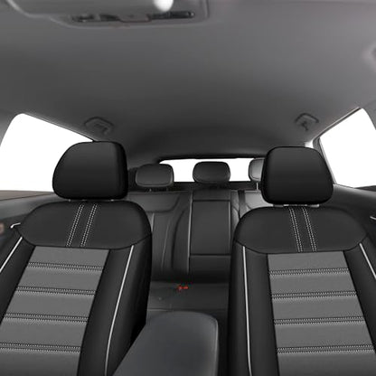 AUTOYOUTH Leather Car Seat Covers, Air Cool Mesh Design, Airbag Compatible Car Seat Covers Front Seats, Enhanced Comfort for Most Cars, SUVs, Vans - Grey - color: Grey