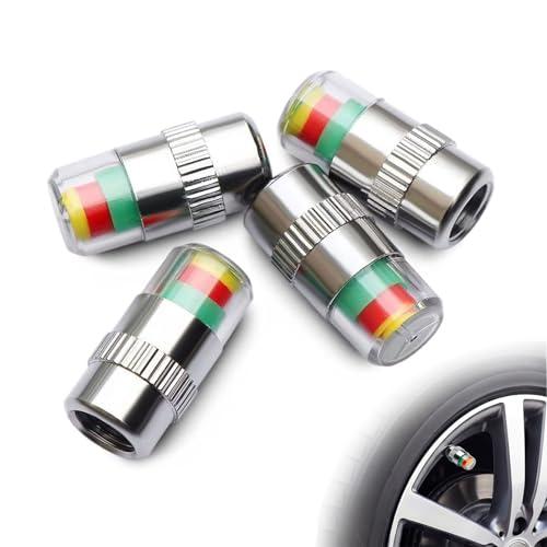 ANKI HAPPIGO 4Pcs 32-to-35 PSI Car Tire Pressure Monitor Valve Stem Caps Sensor Indicator Easy to Read 3 Color Eye Alert - color: Silver