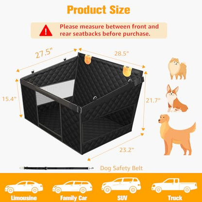 PETICON Large Dog Car Seat, Back Seat Extender for Dogs with 3 Mesh Windows, Waterproof Medium Carseat for Dogs with 4-Splice Hard Bottom, Pet Seat Cover for Cars, Trucks and SUVs (Black) - color: Black