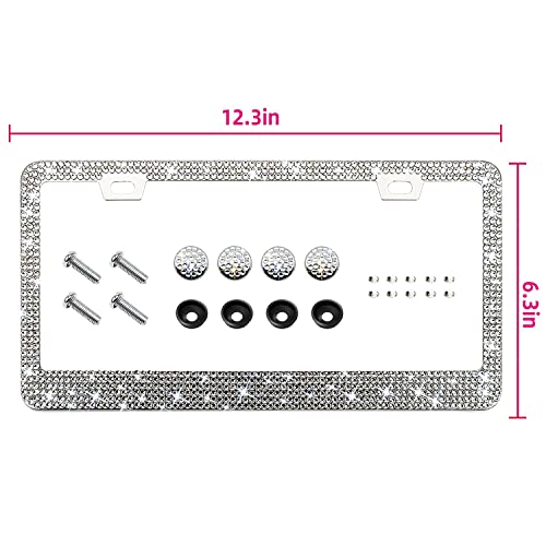 Bling Rhinestone License Plate Frame for Women 2PC，Diamond Sparkly License Plate Frames| Stainless Steel Frames & Over 1200 pcs Finest 14 Facets Black Glass Crystals Premium Diamond+GiftBox(White) - color: White-2PK