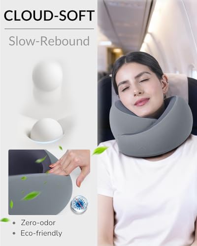 Neck Travel Pillow - Memory Foam Travel Pillow for Airplane, Washable Comfortable Breathable Cover, 360 Degree Support Ergonomic Design Best for Travel, Flight, Train, Car, Sleeping