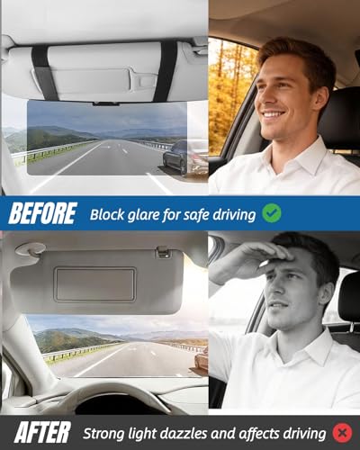 Car Visor Extender Sun Blocker, Polarized Sun Visor for Car with Multi-Functional Storage Pocket, Anti Glare Sun Visor Extension Blocker for Cars, SUVs & Vans (Black)