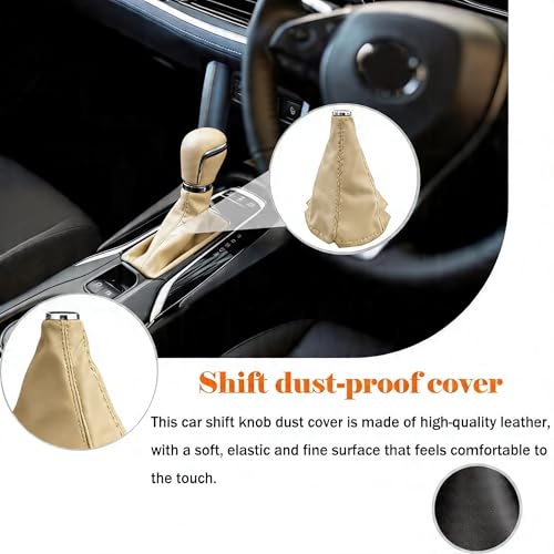 Automotive Shift Knob Dust Cover, Leather Construction, Shifter Boot Cover Replacement Part, Universal Fit for Manual/Automatic Transmissions Automotive Interior Accessories (Beige) - color: Beige