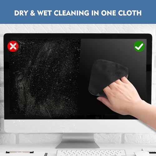 Car Screen Cleaner Pad with Acrylic Storage Box - Microfiber Touchscreen Cleaning Wipe for Dashboard Navigation Display - Anti-Fingerprint Interior Accessories & Center Console Organizer (Black)