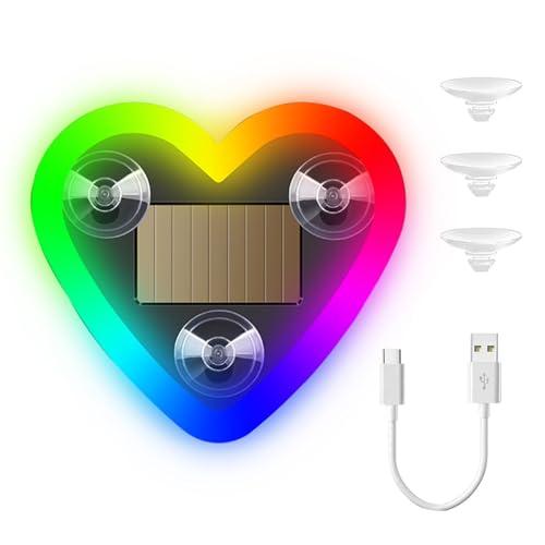 Car LED Interior Light, 7 Color&6 Modes Heart-Shaped Ambient Light Solar-Powered&USB Charging LED Neon Light for Car Window Decoration(1Pcs) - color: RGB, size: 1pcs