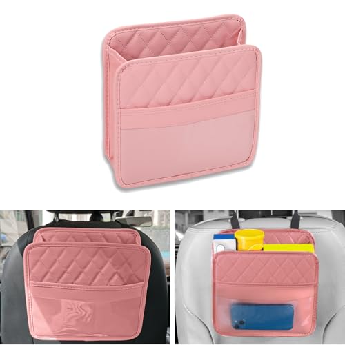 Car Seat Organizer Backseat with Storage Pockets, PU Leather Vehicle Backseat Hanging Storage Pocket, Multipurpose Automotive Travel Essentials Accessories, Universal for Most Cars (Pink) - color: Pink