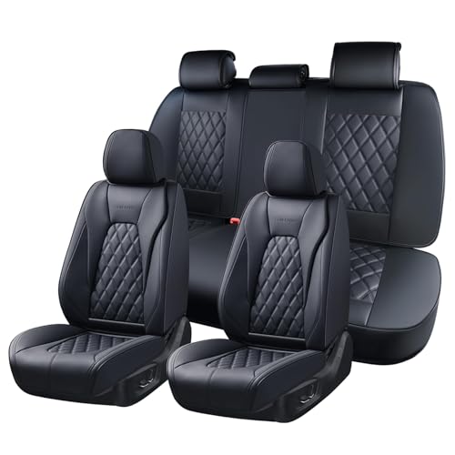Coverado Car Seat Covers Full Set, 5 Seat Black Seat Cover for Cars, Luxury Faux Leather Waterproof Seat Cover, Front and Back Car Seat Protector, Universal Auto Seat Covers Fit for Most Cars - color: Black(Grid), size: Fullset