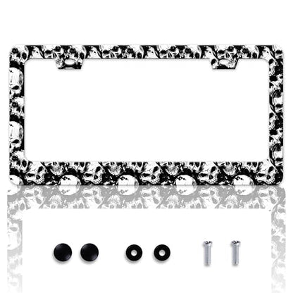 Skull License Plate Frame Skeleton License Plate Holder Personalise Stainless Steel Funny Design Compatible with Standard License Plate Frames for USA and Canada 6 X 12 Inch 2 Holes with Screws - color: Skull