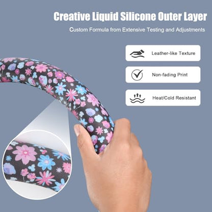 Floral Print Steering Wheel Cover with Silicone Inner Ring, Non-Toxic, Odorless Silicone Leather with Non-Fading Pattern for Men Women, Universal 14.5 to 15 Inch (Flower Print) - style: Flower Print