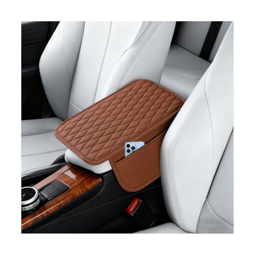 Car Centre Console Cover, Leather Vehicle Armrest Cushion with 2 Storage Pockets, Waterproof Automotive Interior Arm Rest Cover Pad Accessories, Universal for SUV Sedan Truck (Brown) - color: Brown
