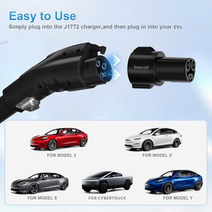 FOCSPROD J1772 to Tesla Charger Adapter, Max 80A 250V Fast Charging J1772 to NACS Adapter for Tesla Model 3/Y/X/S/Cybertruck Charging Adapter, Compatible with J1772 EV Charge to Tesla Adapter -UL 2252 - size: For Tesla Evs