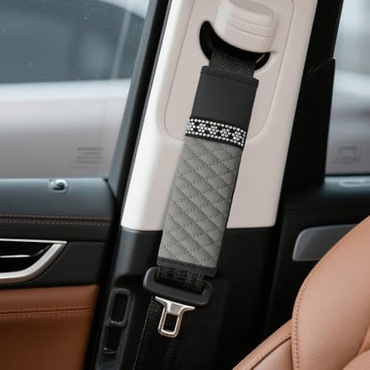 wuyaoyao 2PCS Bling Car Seat Belt Cover Pad, Breathable Leather Seatbelt Covers for Cars, Soft Comfortable Seatbelt Shoulder Strap Covers, Rhinestone Auto Seat Belt Protector Cushion (Gray) - color: Gray