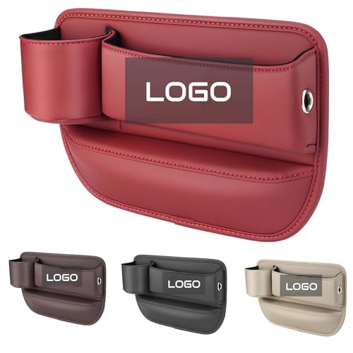 Car Leather Cup Holder Gap Bag, Custom Seat Gap Storage Box with Logo/Text, Adjustable Car Seat Storage Box, Leather Car Seat Gap Organizer, for Glasses Phones Keys and Cards(Driver Side, Red) - color: Red