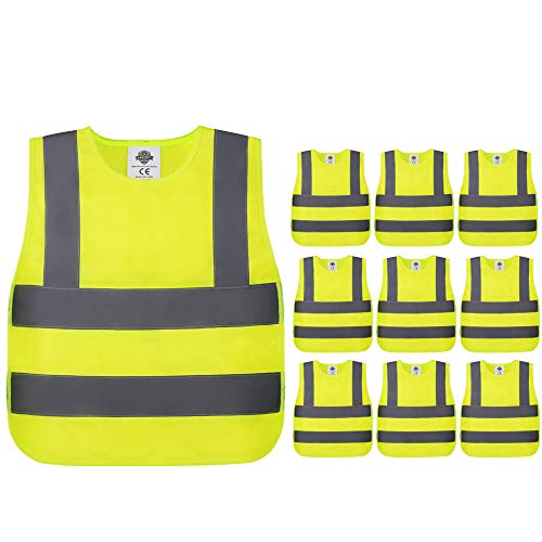 Dazonity kid's High Visibility Safety Vest,10PCS,Reflective Strips, Fit for Boys & Girls, Walking or Back to School, - color: Yellow-s-10pcs, size: 3-6 Years