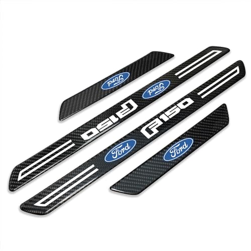 iPick Image for Ford F-150 2015 up Real Carbon Fiber 4 Pcs Universal Door Sill Step Protector Guard Decal Plates Plate - Official Licensed - color: Black