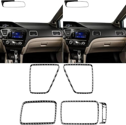 Real Carbon Fiber Dashboard Both Sides Air Vent Outlet Frame Sticker Interior Trim Accessories Compatible with Honda Civic 9 Coupe/Sedan 2013 2014 2015 Black - Kit - color: Dashboard Both Sides Air Vent Outlet Frame - Kit