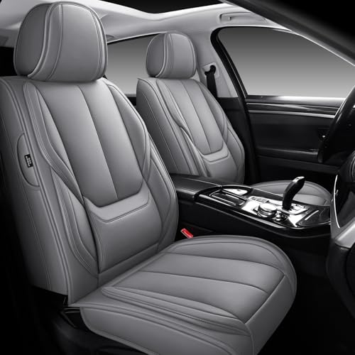 MINGBRON Front Car Seat Covers, Leather Car Seat Covers, Fit for Most Cars SUV and Most Sedan Grey - color: Grey 3, size: 2 Seat Covers (Front Only)