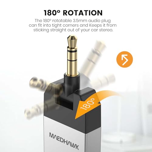 Maedhawk Bluetooth 5.2 Aux Adapter for Car Home Stereo Speaker Headphone, Wireless Audio Receiver with Rotatable 3.5mm Jack, Handsfree Calls, A2DP