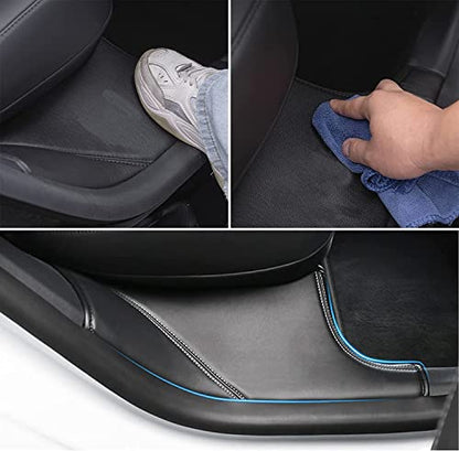Leather Door Sill Protector for 2021-2025 Tesla Model Y (NOT Fit 7 Seater) Rear Door Entry Guards Scuff Plate Rear Seat Anti Kick Pad Trim Cover