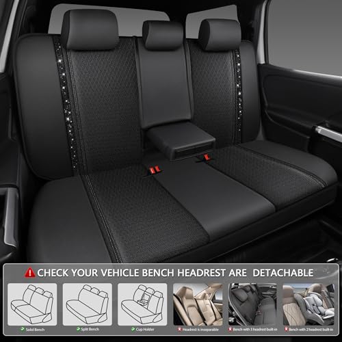 CAR PASS Memory Foam 3D Mesh Bling Diamond Car Seat Cover Full Set Breathable Soft Sponge Universal Shining Glitter Sparkly Crystal Armrest Fit Automotive Truck SUV Cute Women Girl, Black Rhinestone - color: Black Mesh 5, size: Full Set