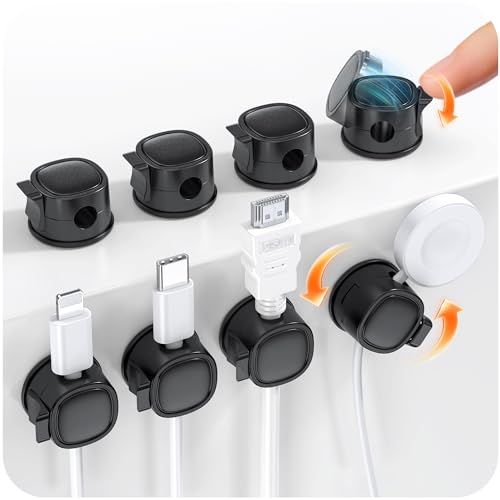 8 Pack Rotatable Cable Clips Cord Organizer,Desk Cable Management Accessory,Cord Clips,Adhesive USB Wire Holder Keeper Organizer for Home Office Desk Phone Car Wall Desktop Nightstand cable organizer - color: Black