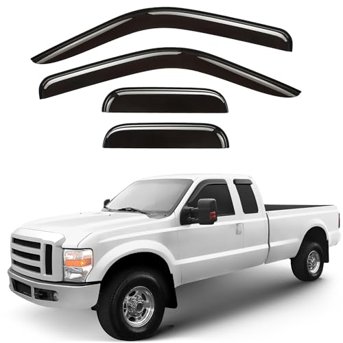 Window Deflectors Smoke Tinted Tape-On Side Window Vent Visor Deflectors Rain Guards Compatible with Ford F-250,350 Super Duty 1999-2016 SuperCab - 4pcs. GW0077 - color: For F250 99-16