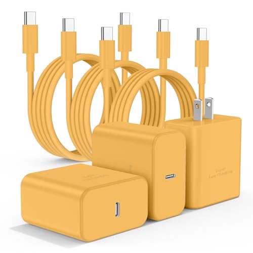 3Pack USB C Charger for Samsung Galaxy S24 Ultra, Super Quite Fast Charging Type C Block with 6FT C to C Cord for Samsung Galaxy Tab S9 S8 S23 Ultra S22 Ultra S23 S22 S21 Note 10 Plus 20,Yellow - color: Yellow, size: 3Pack 6Feet