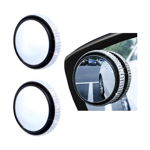 Zpana 2PCS Bling Car Blind Spot Mirror, 2" Crystal Rhinestone HD Glass Round Vehicle Rearview Side Blind Mirror, 360° Wide Angle Auto Exterior Accessories, Universal for SUV Sedan Truck (White) - color: Black