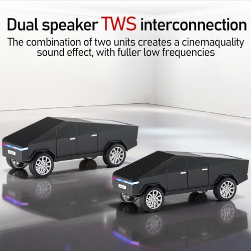 WS-580 Futuristic Pickup Truck Bluetooth Replica Speaker with LED Display Screen – TWS, FM, USB/TF, LED Headlights, Mic, Practical Gift for Car Model Fans, Audio Users & Tech Hobbyists (Black) - color: Black