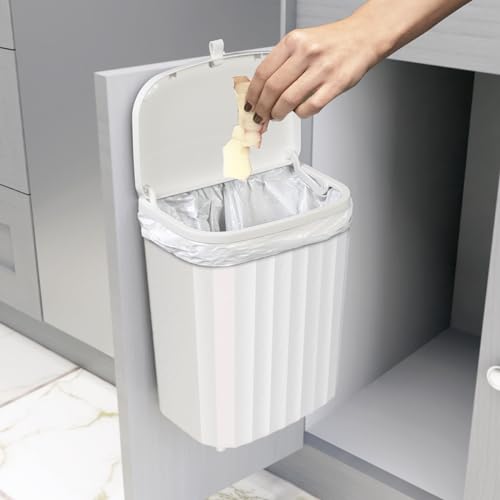 Glad Roomate Under Counter Waste Bin | Space Saving Small Trash Can for Kitchen Cabinet, Bathroom or Office | Dual Lid for Ease of Opening, 9 Liter, White - size: 9l