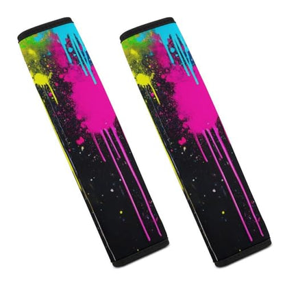 Comfortable Cushion Pad Car Shoulder Strap Harness Pad, Paint Splatter Dark Colorful 2PCS Car Belt Covers - color: Color850
