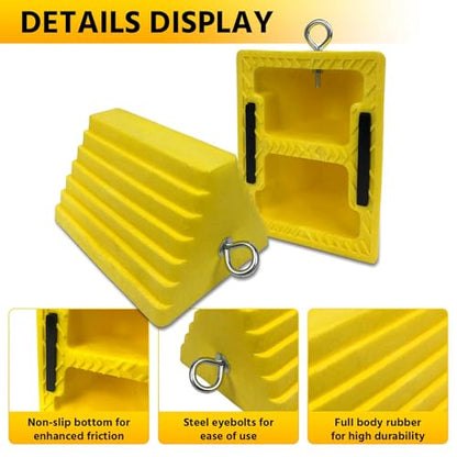 ROBLOCK 4 Packs Wheel Chocks Heavy Duty Yellow with Eyebolt for Travel Trailer Camper, Truck, Car and ATV(Yellow) - color: Yellow(4 Packs)